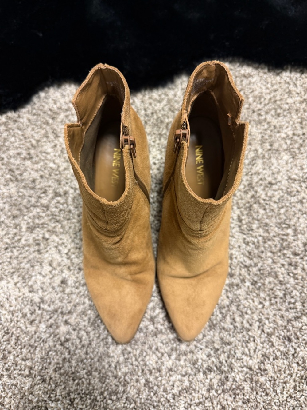 Nine West Women's Tan Suede Ankle Booties Stacked Heel 6.5 Pointed - Picture 7 of 8